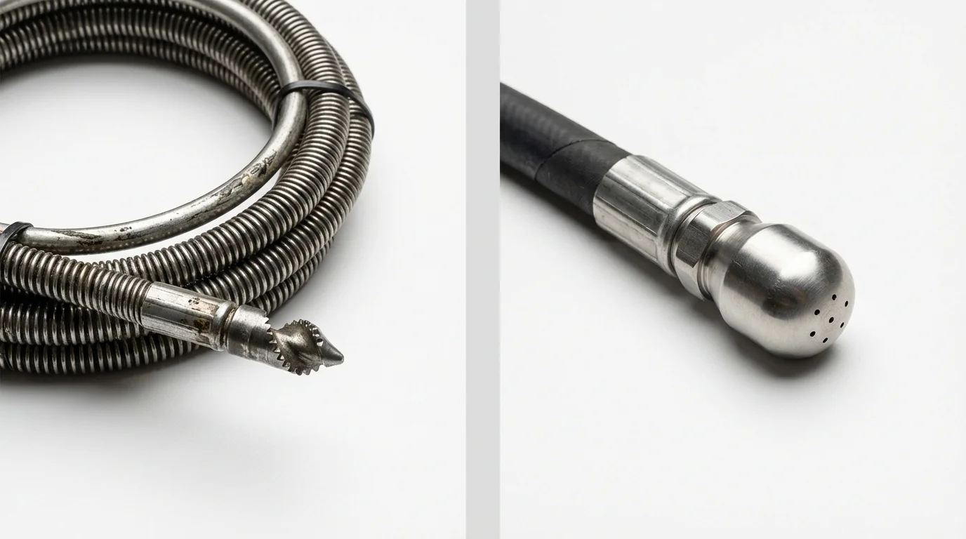 Drain snake cable and hydro jetting nozzle used for drain cleaning in Flat Rock, MI