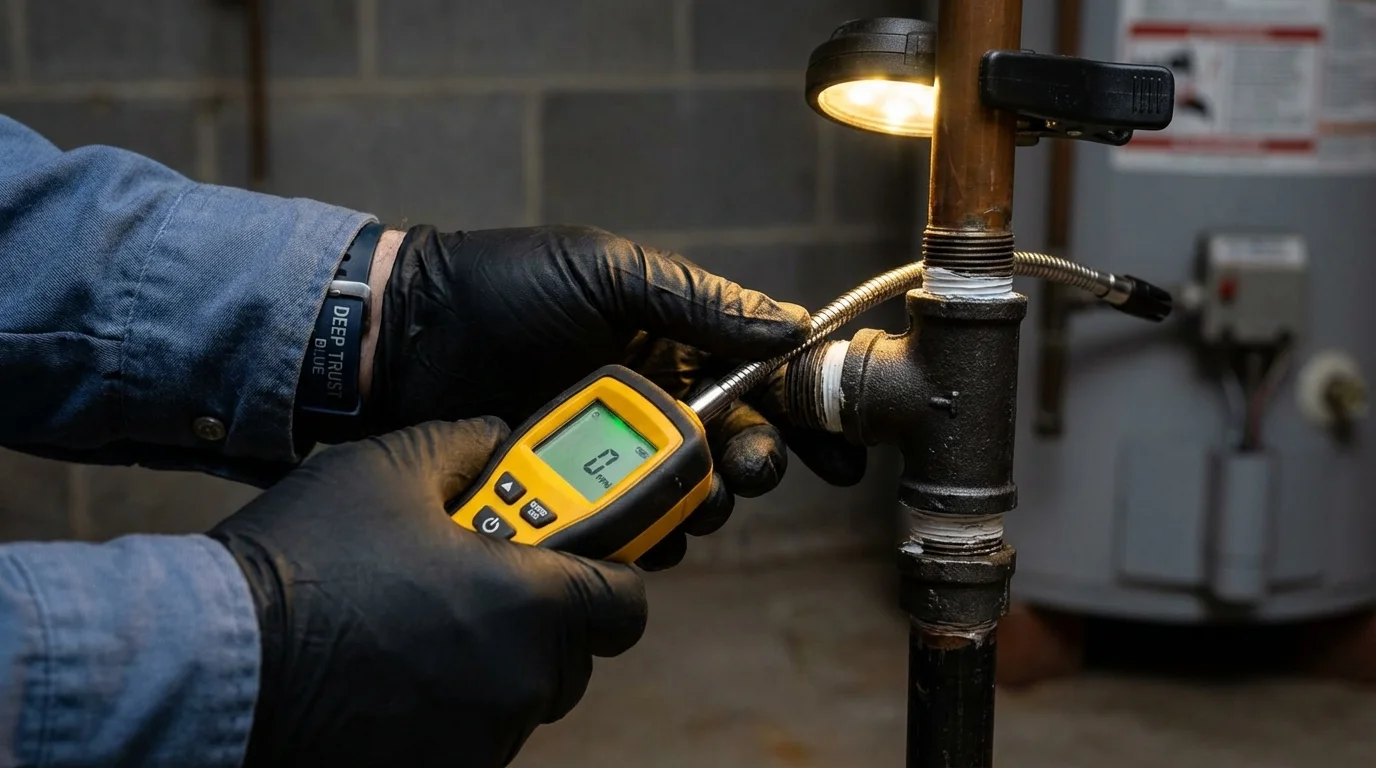 Gas leak detection with electronic sniffer by Johns Plumbing LLC in Flat Rock
