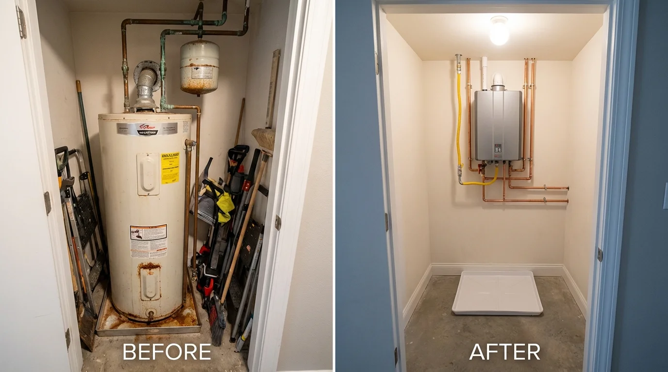 Tank water heater versus wall-mounted tankless unit comparison for Flat Rock, MI homeowners